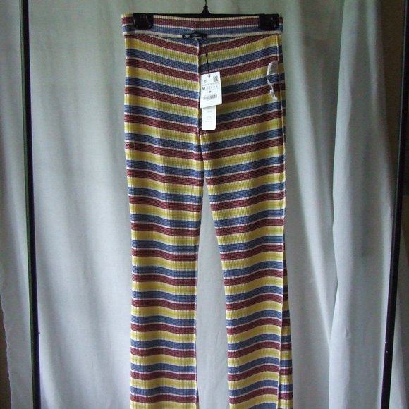 Zara flared pants knit loungewear red yellow blue ribbed striped cozy pants - Picture 3 of 11